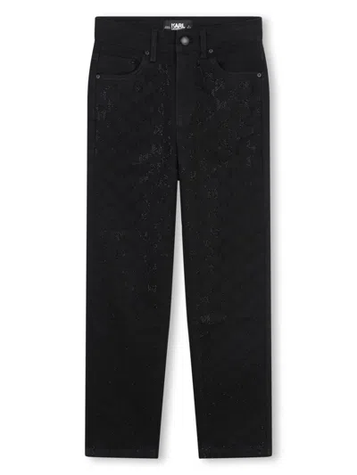 Karl Lagerfeld Kids' Logo-patch Cotton-blend Jeans In Black