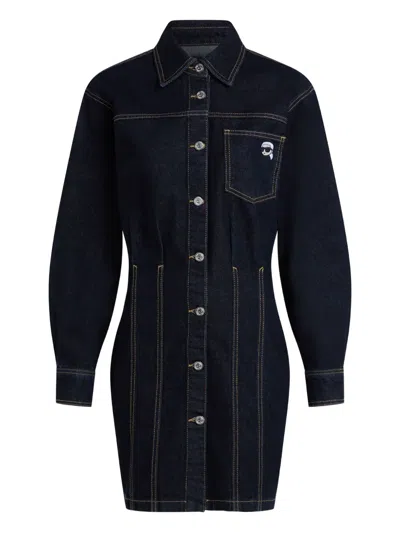 Karl Lagerfeld Logo-patch Denim Shirt Dress In Blue