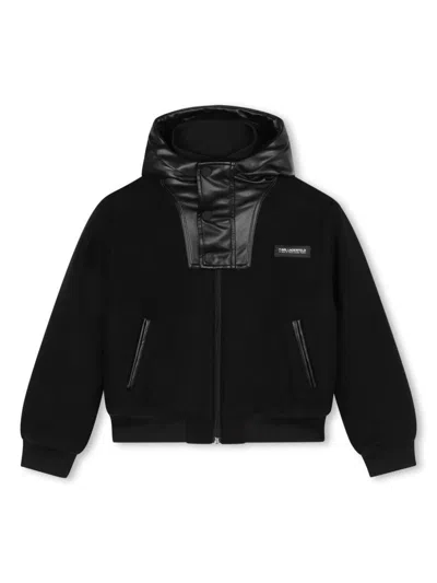 Karl Lagerfeld Kids' Logo-patch Hooded Jacket In Black