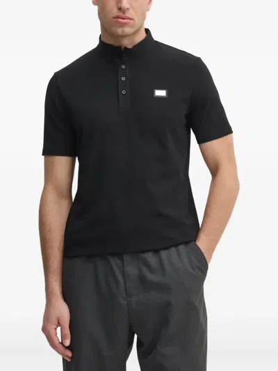 Karl Lagerfeld Logo-patch Polo Shirt In Black