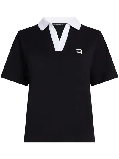Karl Lagerfeld Logo-patch Polo Top In Black