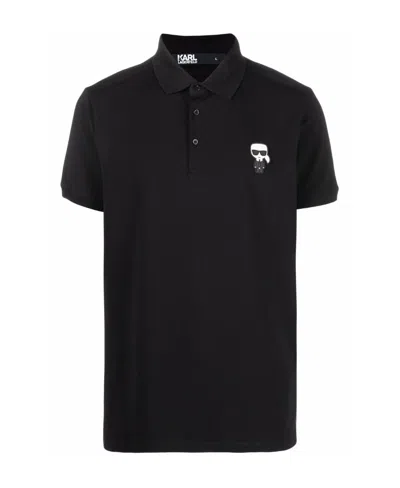 Karl Lagerfeld Logo Patch Short Sleeved Polo Shirt In Black