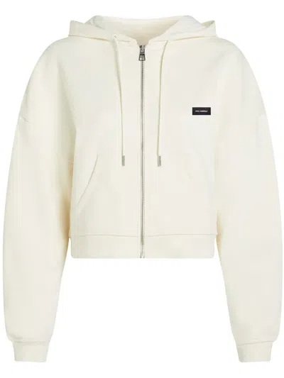 Karl Lagerfeld Logo Patch Zipped Hoodie In Neutrals