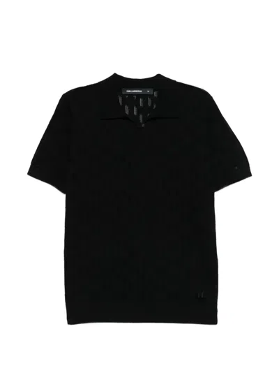 Karl Lagerfeld Logo Pattern Polo Shirt In Black