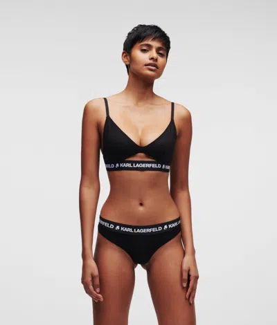 Karl Lagerfeld Logo Peephole Bra In Black