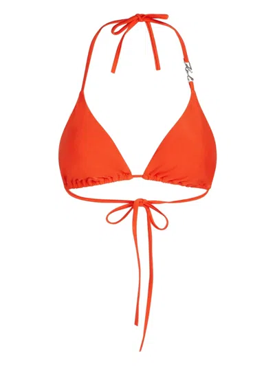 Karl Lagerfeld Logo-plaque Bikini Top In Orange