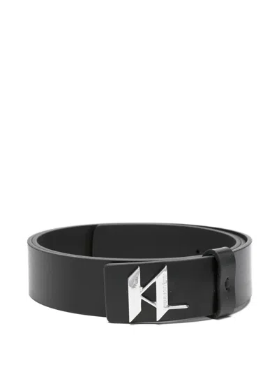 Karl Lagerfeld Logo-plaque Leather Belt In Black
