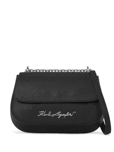 Karl Lagerfeld Logo-plaque Pebbled Shoulder Bag In Black