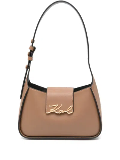 Karl Lagerfeld Logo Plaque Shoulder Bag In Brown