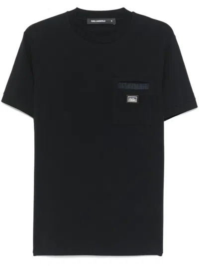 Karl Lagerfeld T-shirt Mit Logo-schild In Blau
