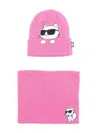 Karl Lagerfeld Logo-print Beanie Hat And Scarf Set In Pink