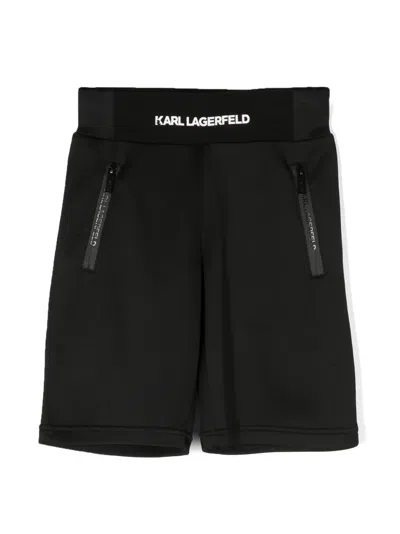 Karl Lagerfeld Kids' Logo-print Bermuda Shorts In Black