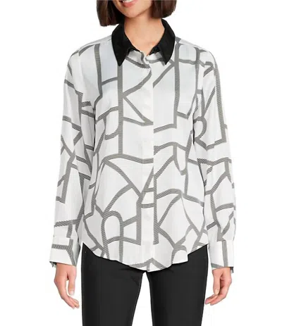 Karl Lagerfeld Logo Print Collared Button Down Blouse In Multi In White
