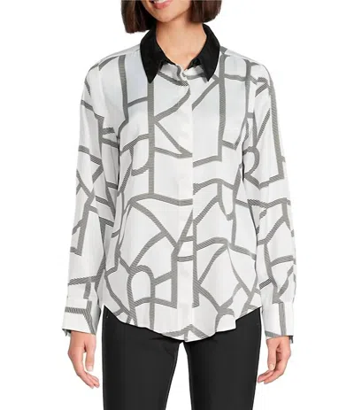 Karl Lagerfeld Logo-print Collared Button Down Blouse In Soft White Multi
