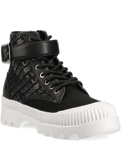 Karl Lagerfeld Logo-print Combat Boots In Black