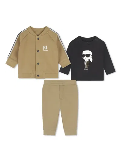 Karl Lagerfeld Babies' Logo Print Cotton Blend Tracksuit Set In Neutrals