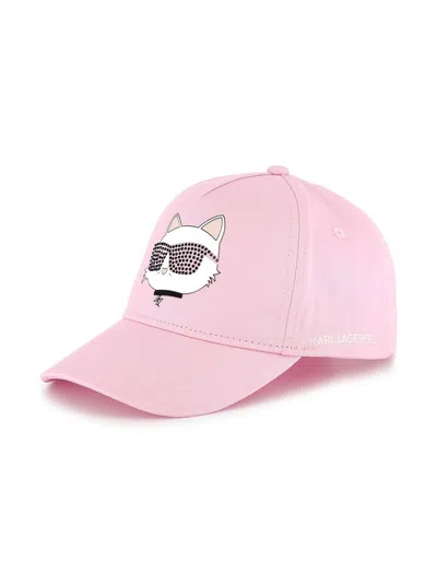 Karl Lagerfeld Kids' Logo-print Cotton Cap In 粉色