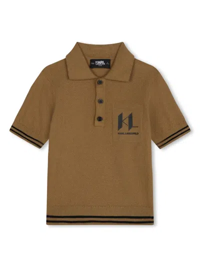 Karl Lagerfeld Kids' Logo-print Cotton Polo Shirt In Brown