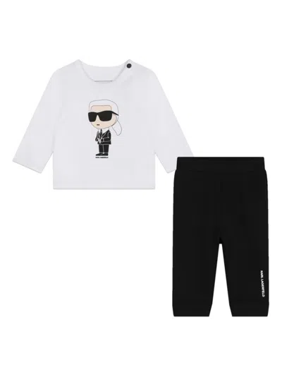 Karl Lagerfeld Babies' Logo Print Cotton T-shirt And Leggings Set In White