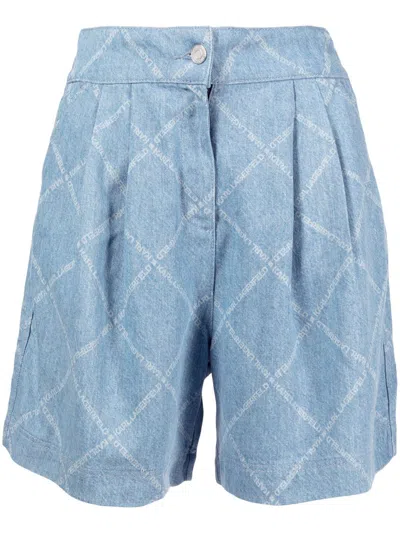 Karl Lagerfeld Logo-print Denim Shorts In Blue