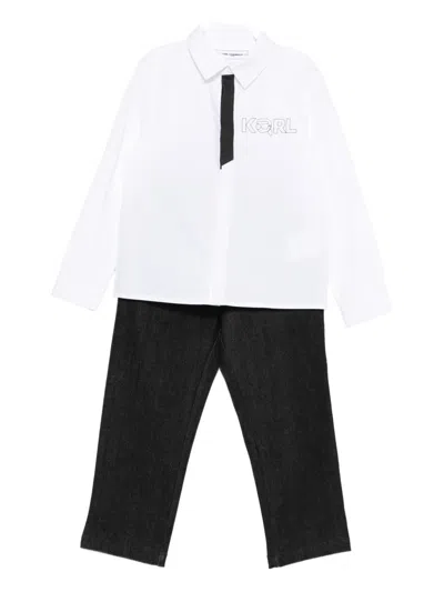 Karl Lagerfeld Kids' Logo-print Denim Trouser Set In Black