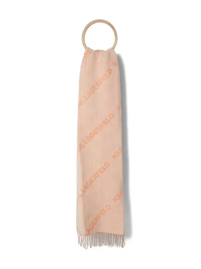 Karl Lagerfeld Logo-print Fringed Scarf In Pink