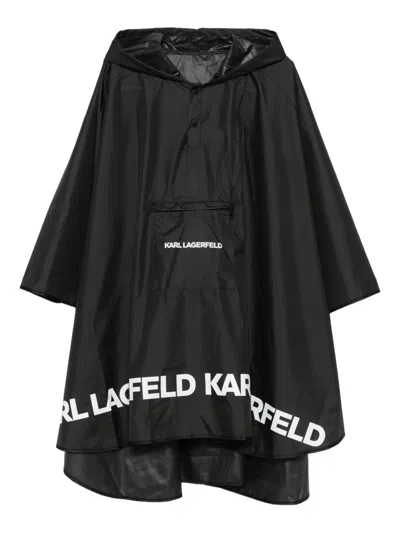 Karl Lagerfeld Logo-print Hooded Poncho In Black