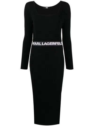 Karl Lagerfeld Logo-print Knitted Dress In Black