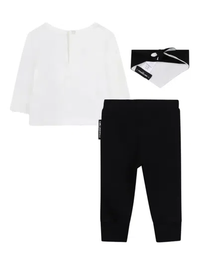 Karl Lagerfeld Babies' Logo-print Long-sleeve Top And Trousers Set In Black