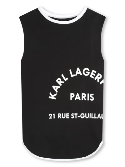Karl Lagerfeld Kids' Logo-print Organic-cotton Dress In Black