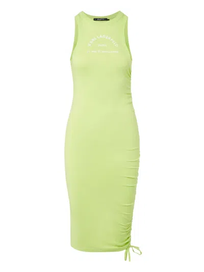 Karl Lagerfeld Logo-print Organic-cotton Midi Dress In Green