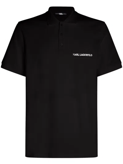 Karl Lagerfeld Half Zip Signature Logo Polo Shirt In Black