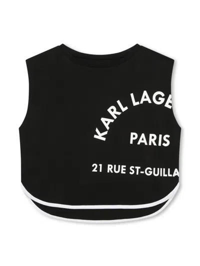 Karl Lagerfeld Kids' Logo-print Organic-cotton Top In Black