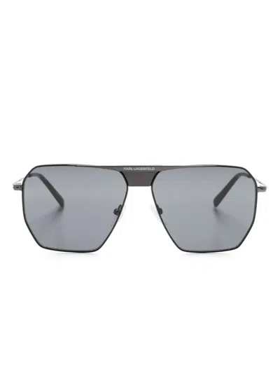 Karl Lagerfeld Logo-print Pilot-frame Sunglasses In Black