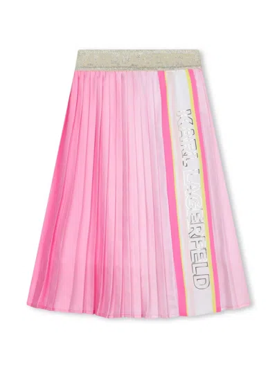 Karl Lagerfeld Kids' Logo-print Pleated Skirt In Pink