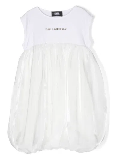 Karl Lagerfeld Kids' Logo-print Puffball Dress In White