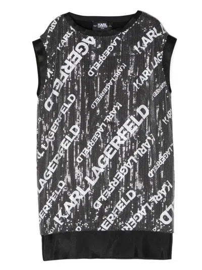 Karl Lagerfeld Kids' Logo-print Sequin-embellished Dress In Silver