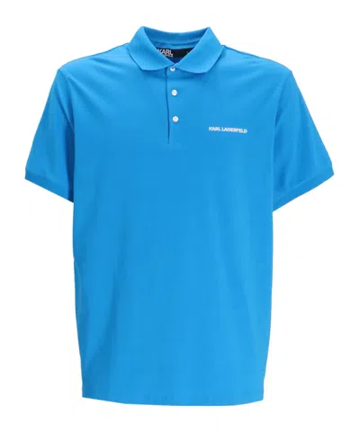 Karl Lagerfeld Logo-print Short-sleeve Polo Shirt In Blue