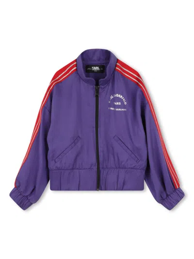 Karl Lagerfeld Kids' Logo-print Striped Bomber Jacket In Purple