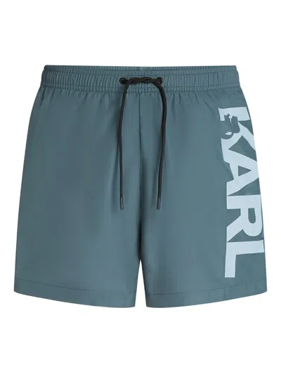 Karl Lagerfeld Logo-print Swim Shorts In Blue