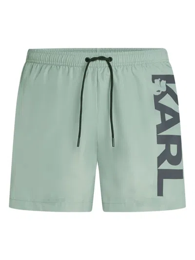 Karl Lagerfeld Logo-print Swim Shorts In Green