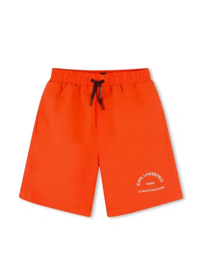 Karl Lagerfeld Kids' Logo-print Swim Shorts In Orange