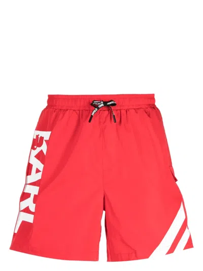 Karl Lagerfeld Logo-print Swim Shorts In Rot