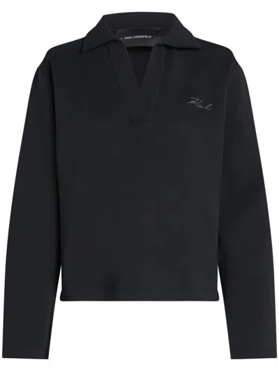 Karl Lagerfeld Logo-print V-neck Sweatshirt In Black