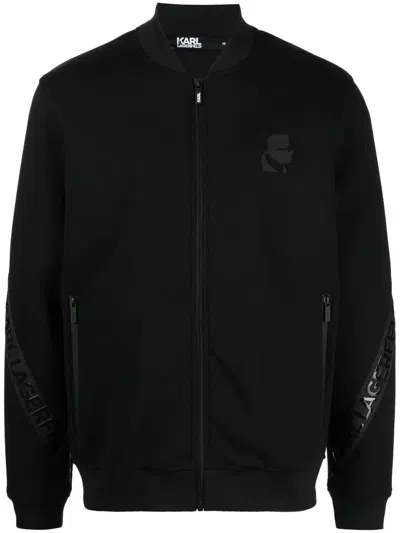 Karl Lagerfeld Logo-print Zip-up Bomber Jacket In Black
