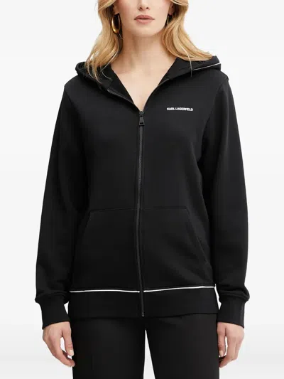 Karl Lagerfeld Logo-print Zip-up Hoodie In Black