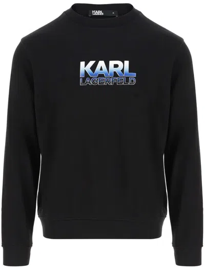 Karl Lagerfeld Logo Printed Crewneck Sweatshirt In Black