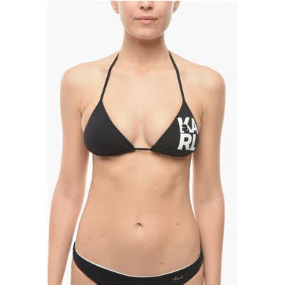 Karl Lagerfeld Logo Printed Triangle Bikini Top In Black
