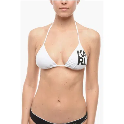 Karl Lagerfeld Logo Printed Triangle Bikini Top In White