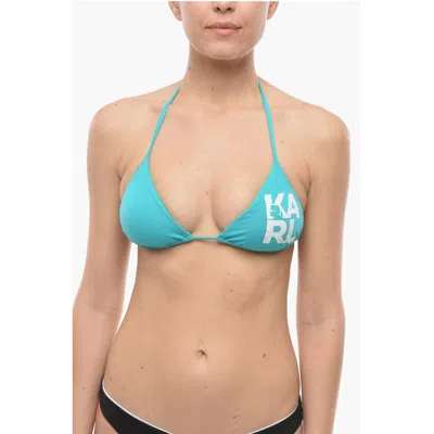 Karl Lagerfeld Logo Printed Triangle Bikini Top In Blue